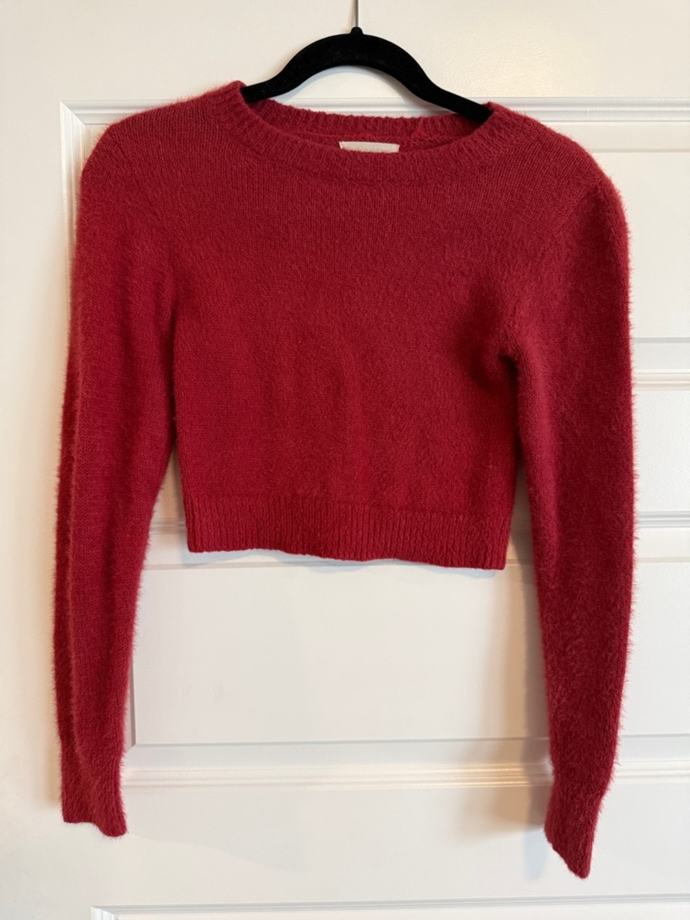 Urban Outfitters Red Fuzzy Cropped Crewneck Sweater